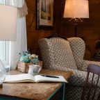 Sitting area with journal in the Elizabeth Gray Vining room