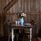 Bright vase on table