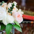 Bouquet of flowers on glass coffee table