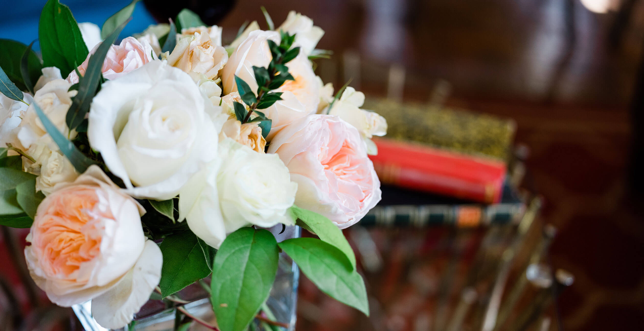 Bouquet of flowers on glass coffee table