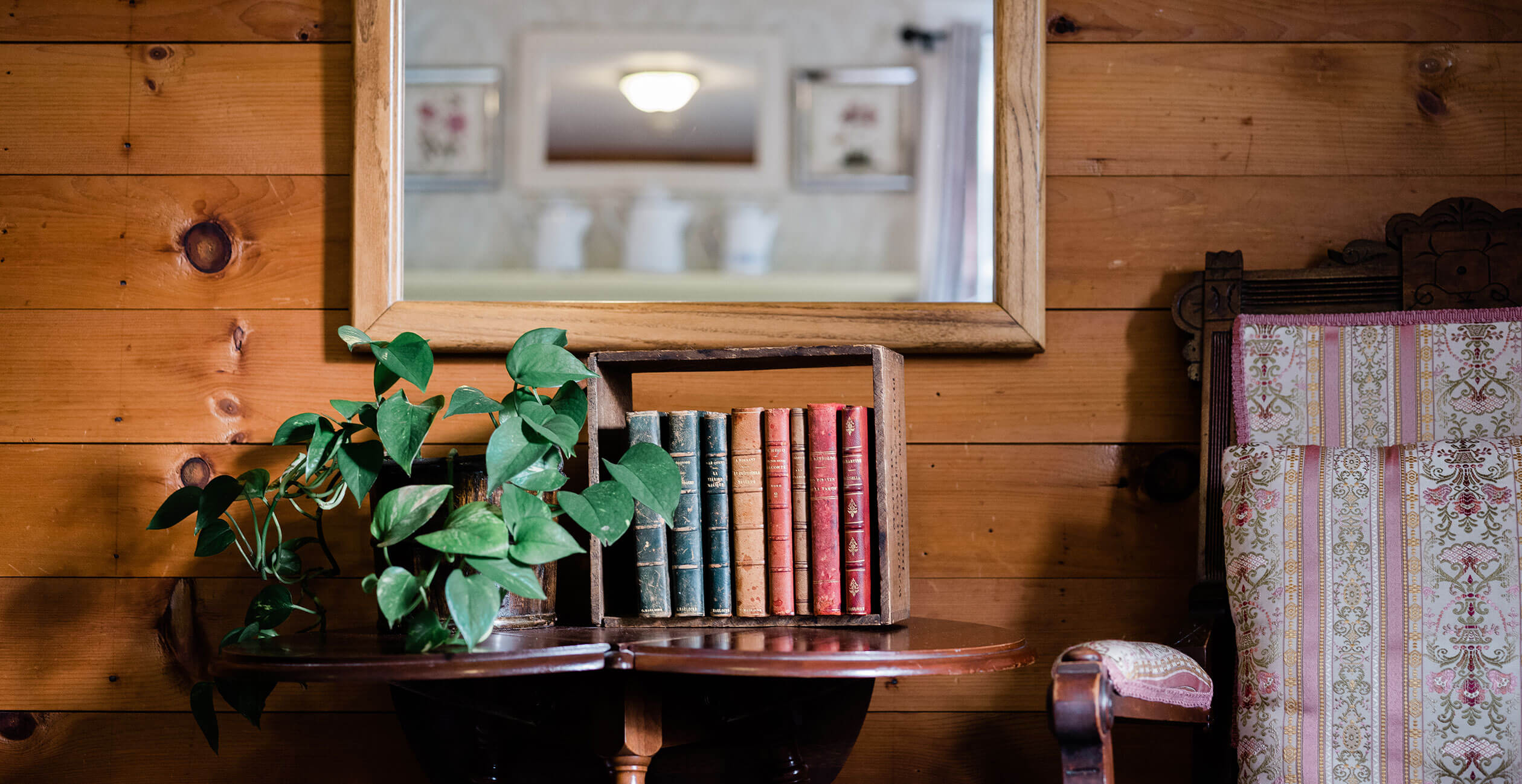 Vintage books on antique table