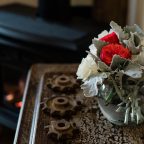 Flower bouquet on woodwork table