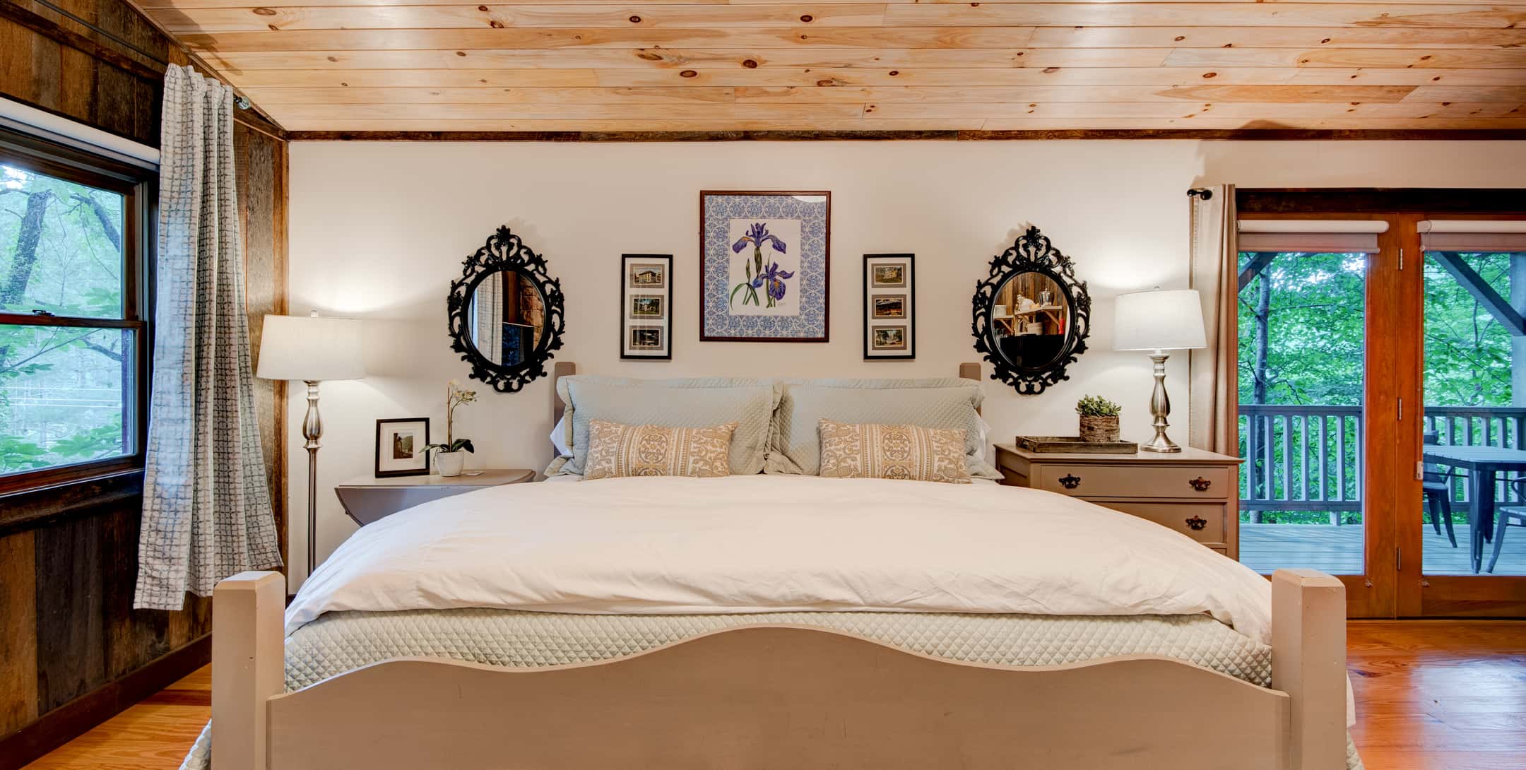 Primary king bed in Gazebo Cabin