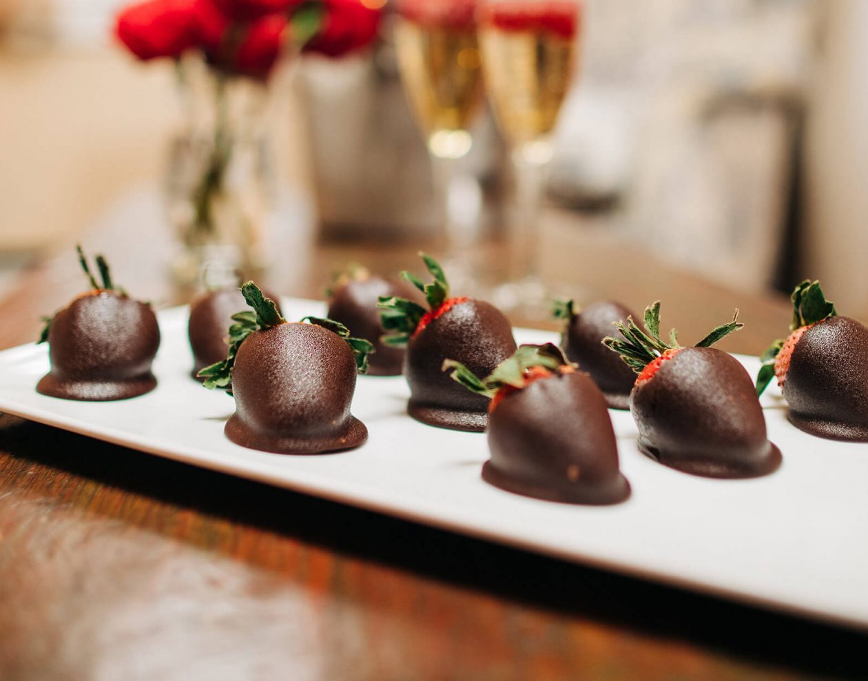 Chocolate covered strawberries on a plate