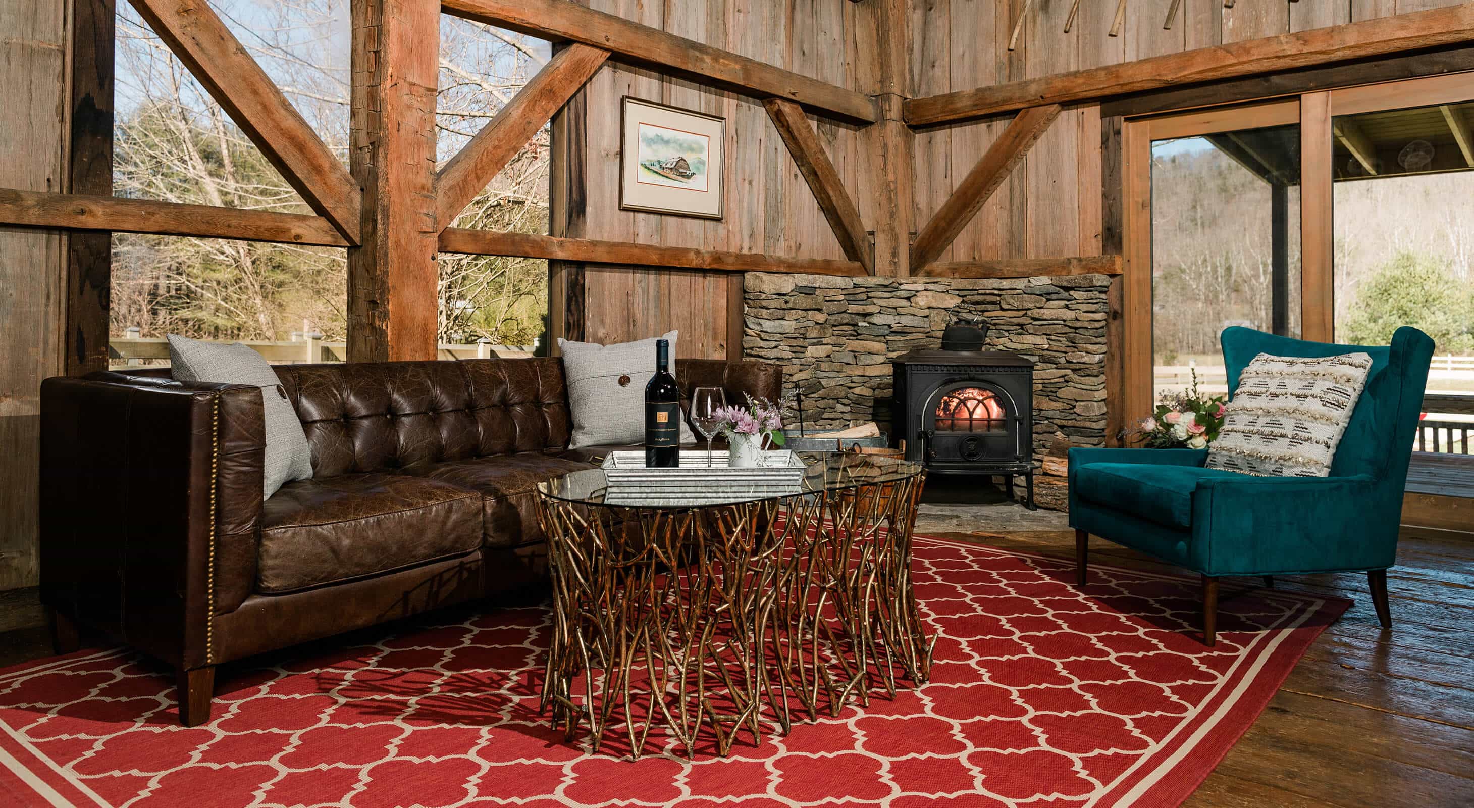 Granary Room seating area with fireplace