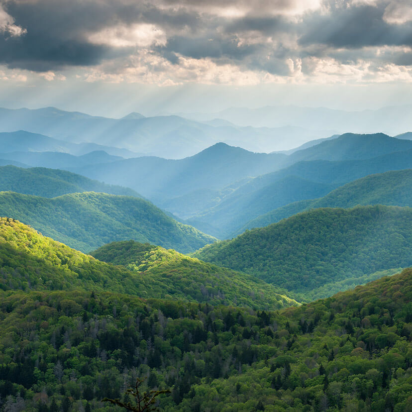 North Carolina mountains on a partly cloudy day