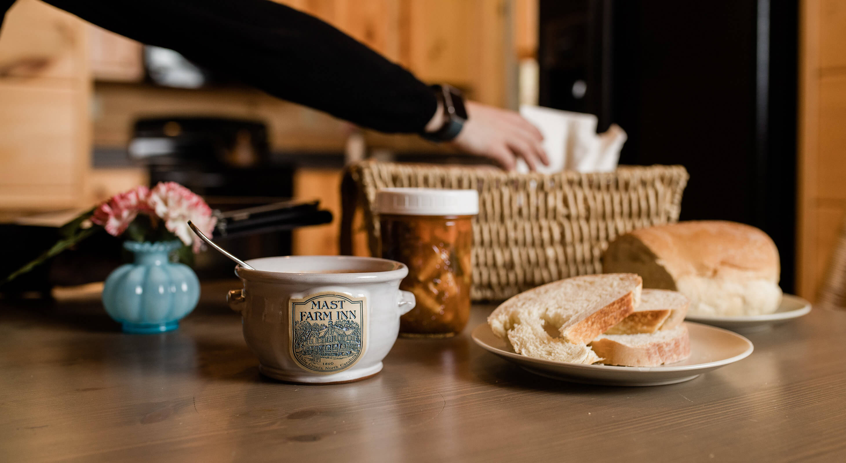 Basket with soup and bread - Banner Elk Area Cabin Rentals