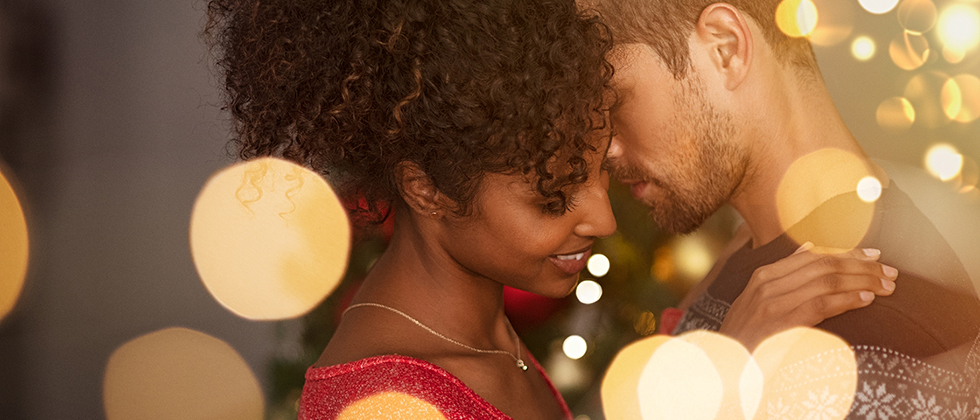 Happy couple during the holidays in North Carolina